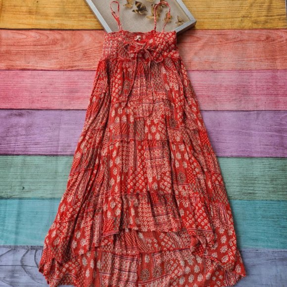 lovestitch Dresses & Skirts - Lovestitch Coral Lurex High Low Boho Maxi Dress M